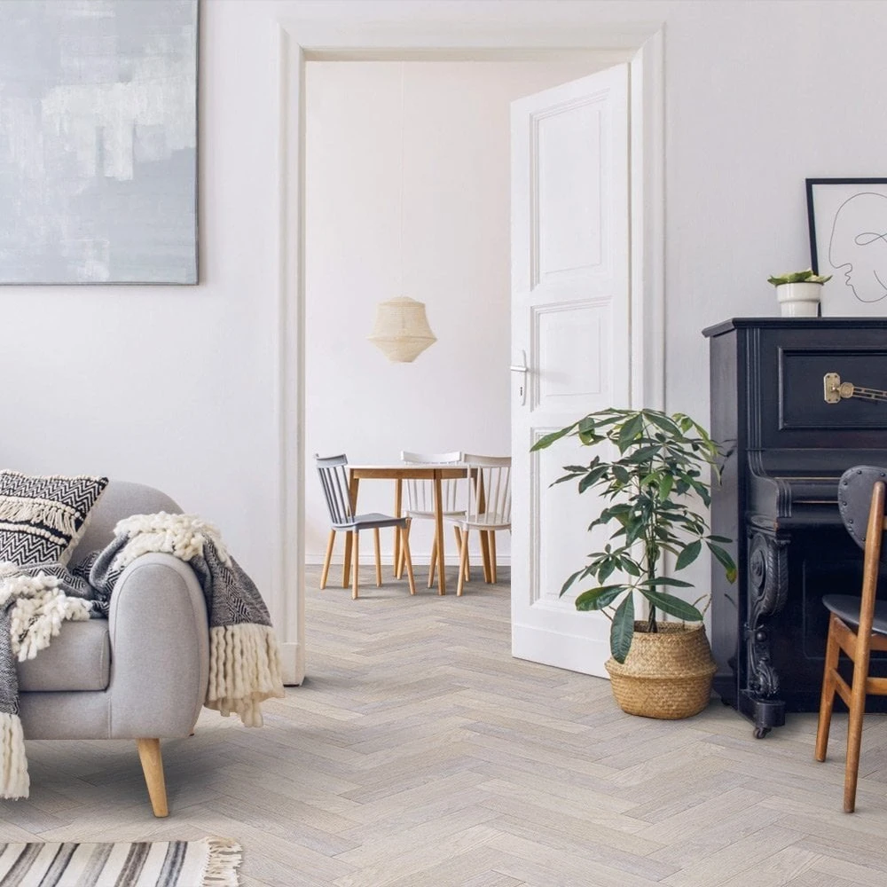 Liberty Floors Ivory White Oak - Herringbone Parquet 14mm Engineered Real Wood Flooring (219387) 3 Liberty Floors Ivory White Oak - Herringbone Parquet 14mm Engineered Real Wood Flooring (219387)