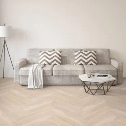Leader Floors 36 Liberty Floors Pearl White Oak - Manor Herringbone Parquet 14mm Engineered Real Wood Flooring (249872)